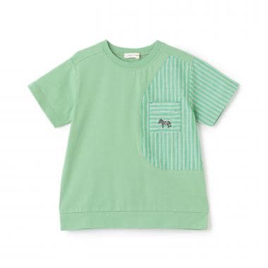 接触冷感ストライプ切り替え半袖Tシャツ