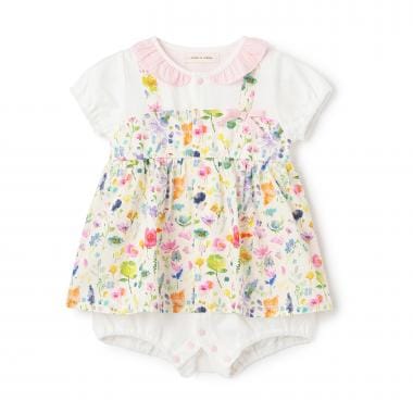 ボタニカルフラワー半袖ショートオール