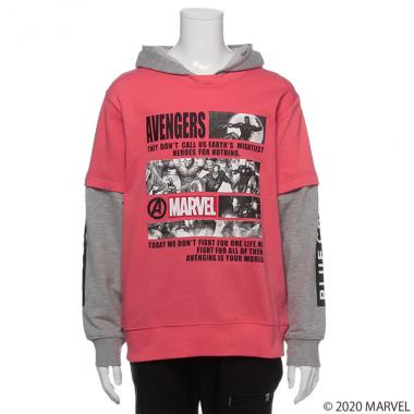 【MARVEL】 ミニ裏毛 転写プリントレイヤード風パーカー