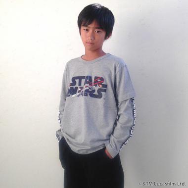 【STAR WARS】 フォト転写デザインフェイクレイヤードTシャツ