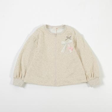 リボンアップリケの裏シャギージップアップジャケット(140～160)