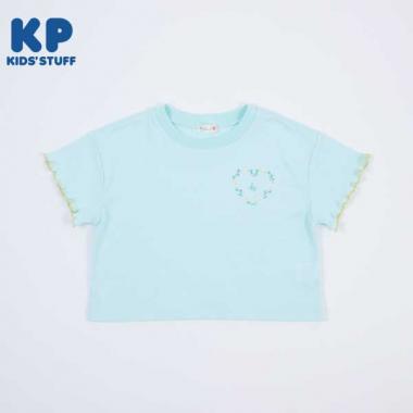 花刺しゅうのショート丈半袖Tシャツ(140～160)(140cm 黄