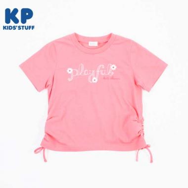花レース付きロゴ刺しゅうの半袖Tシャツ(140～160)(140cm 黒