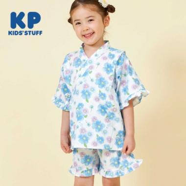 KP(ケーピー)お花柄＆mimiちゃん甚平(80cm ブルー): キッズ