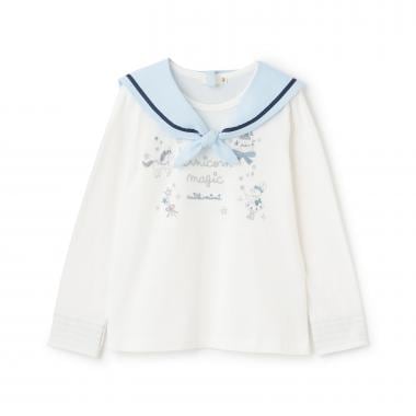 キラキラユニコーン刺シュウ セーラー衿長袖Tシャツ