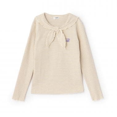【Trois Lapins】 セーラー衿 テレコボーダー長袖Tシャツ