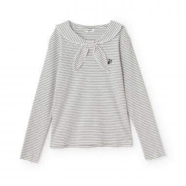 【Trois Lapins】 セーラー衿 テレコボーダー長袖Tシャツ