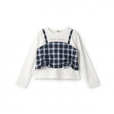 チェックレイヤード風長袖Tシャツ