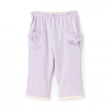 デニム風ニットツイル 裾折り返しパンツ 7分丈