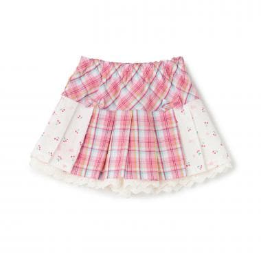 先染チェック×ドビーチェリードットプリント スカパン