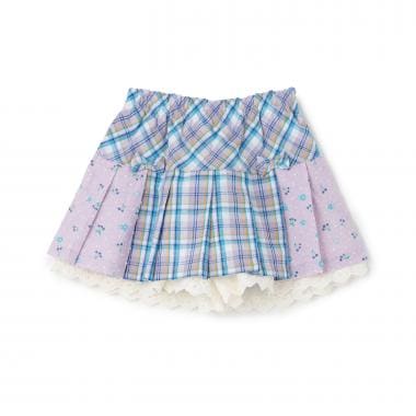 先染チェック×ドビーチェリードットプリント スカパン