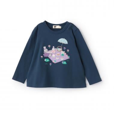 ピクニック柄アップリケ 長袖Tシャツ
