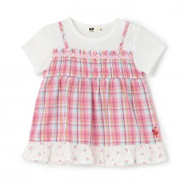 先染チェック レイヤード風半袖チュニック