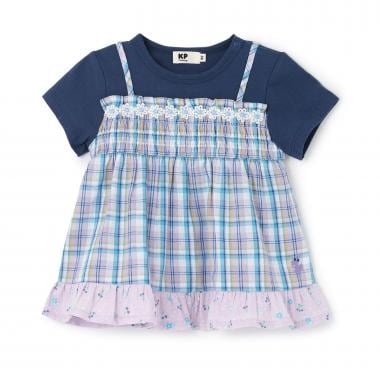 先染チェック レイヤード風半袖チュニック