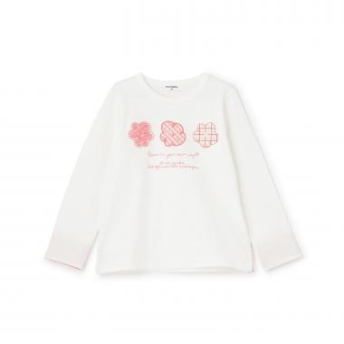 【Trois Lapins】 フラワーモチーフ アップリケ 長袖Tシャツ