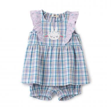 先染チェック×ドビーチェリードットプリント 上下セット