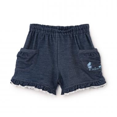 デニム風ニットツイル 裾フリル ショートパンツ