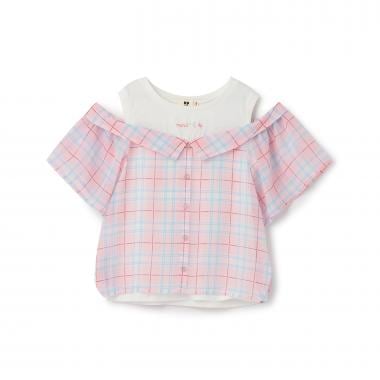 シフォンシアーチェック ドッキングＴシャツ