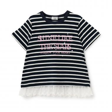 裾レース パールモチーフ Tシャツ