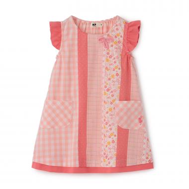 ギンガム×総柄 ワンピース