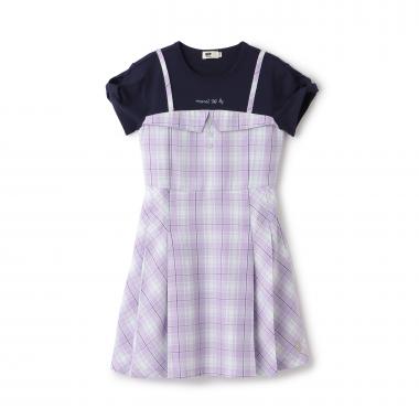 先染チェック レイヤード風ワンピース