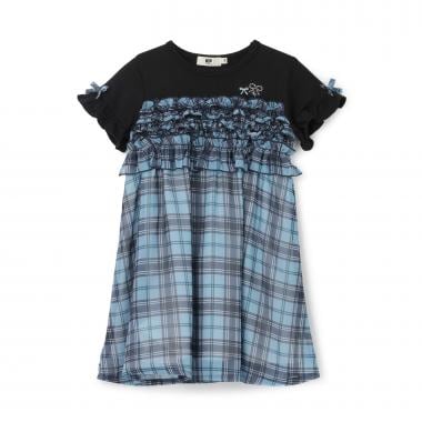 シフォンチェック×天竺 胸フリルワンピース