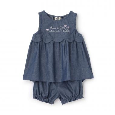 ラメデニム チュニック･ショートパンツセット