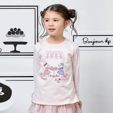 mimiちゃんアップリケ シアーツイードフリル 長袖Ｔシャツ