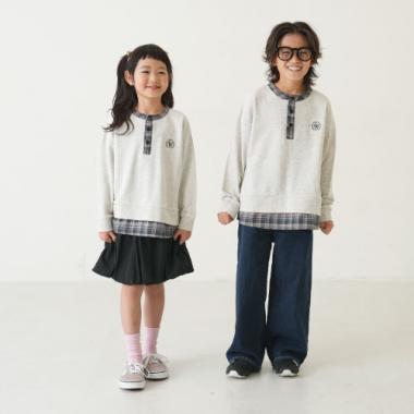 チェックシャツレイヤードワイドスウェット