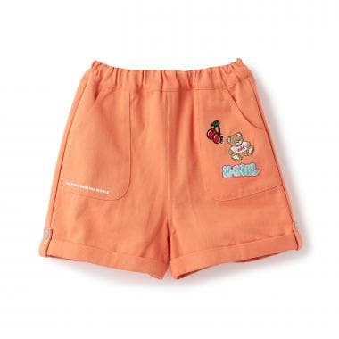 ☆彡ワッペンつき三分丈折り返しショートパンツ