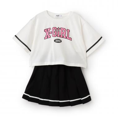 ☆彡カレッジロゴ半袖Tシャツ+プリーツスカート