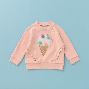 裏毛 ポンポンつきアイスクリームワッペントレーナー(80 紺): キッズ  