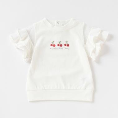 チュール切り替え袖フリルTシャツ