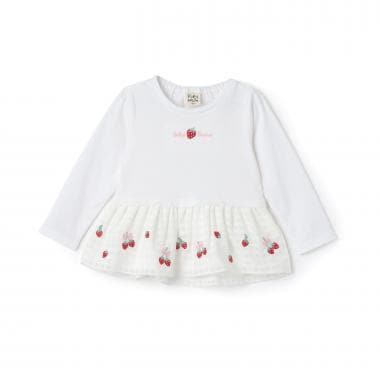 いちご刺しゅう裾フリルTシャツ