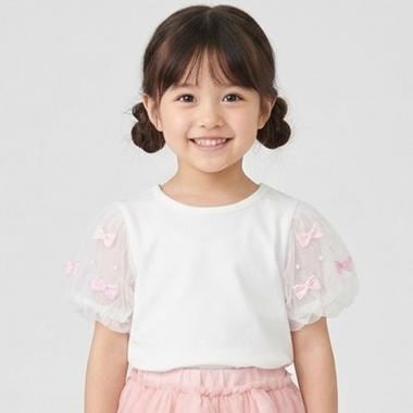 袖チュール半袖Tシャツ