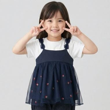 チュール刺しゅうドッキングチュニック