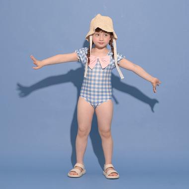 【2023年5月上旬お届け予定】【SWIM】チェック柄パフワンピース&キャップセット