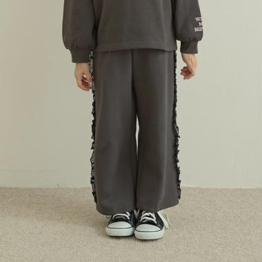 【一部再入荷】【毛玉バイバイ裏起毛裏毛】サイドフリルワイドシルエットスウェットパンツ