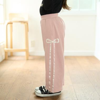 【セットアップ可】【毛玉バイバイ裏毛】リボンラインワイドパンツ