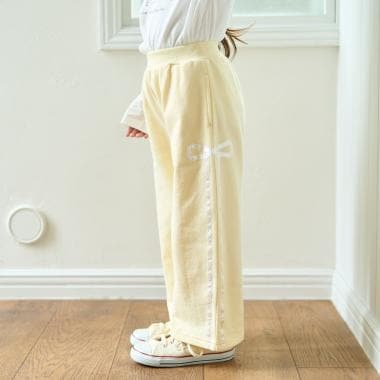 【セットアップ可】【毛玉バイバイ裏毛】リボンラインワイドパンツ