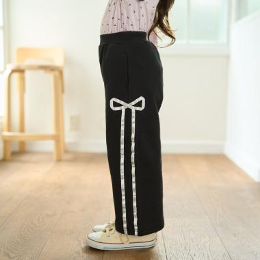 【セットアップ可】【毛玉バイバイ裏毛】リボンラインワイドパンツ