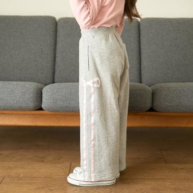 【セットアップ可】【毛玉バイバイ裏毛】リボンラインワイドパンツ