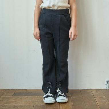 【ともパン】【裏起毛】裾リボン付きスリットフレアパンツ