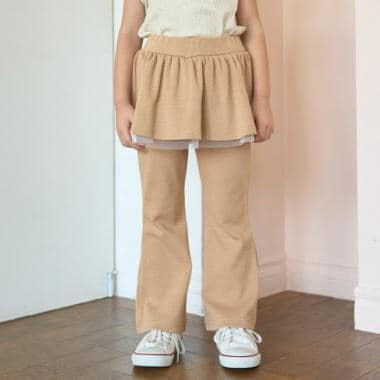 【ともパン】【裏起毛】ギャザースカート付きフレアパンツ