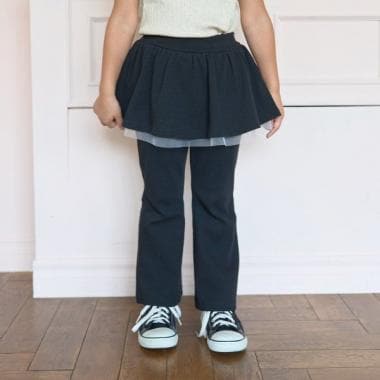 【ともパン】【裏起毛】ギャザースカート付きフレアパンツ