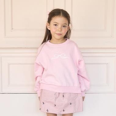 【毛玉バイバイ裏毛】リボン刺しゅうスウェット