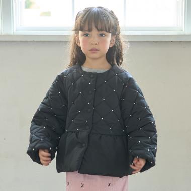 【予約商品】パール付きキルティングペプラムブルゾン