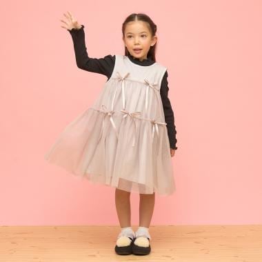 ふんわりチュールティアードワンピース