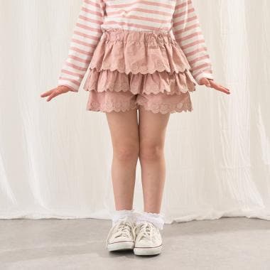 ハート刺しゅうスカラップティアードスカパン