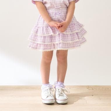 【UV加工】ギンガムチェックティアードスカート(インパン付き) 【Lycee mine バレエシリーズ】